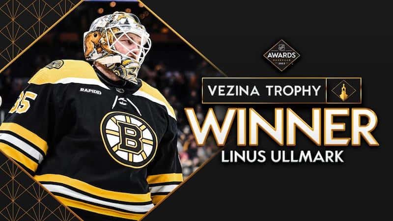 Linus Ullmark holds the trophy - where is he in 2023 Vezina Trophy odds