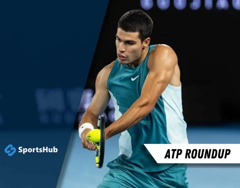 A tennis player in a sleeveless teal shirt prepares to hit the ball with a racket, showcasing athleticism and focus on the court.