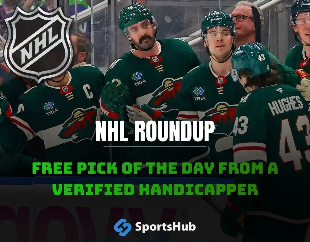 NHL roundup preview graphic highlighting the Minnesota Wild overtime win over the Nashville Predators, featuring both team logos, a “Preview” stats label, and Minnesota Wild on-ice action in the background with Matt Boldy spotlighted.